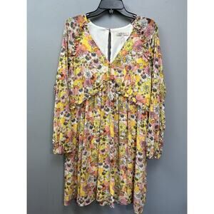 Bcbgeneration Ruffle Floral Print Dress Womens 16 Yellow‎ Spring CottageCore